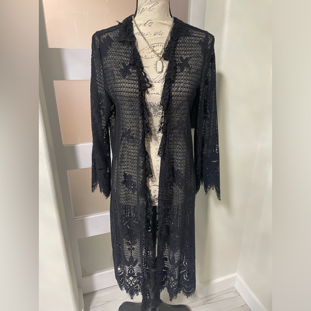 Soft surroundings Sheer netted black topper SZ Medium EUC
